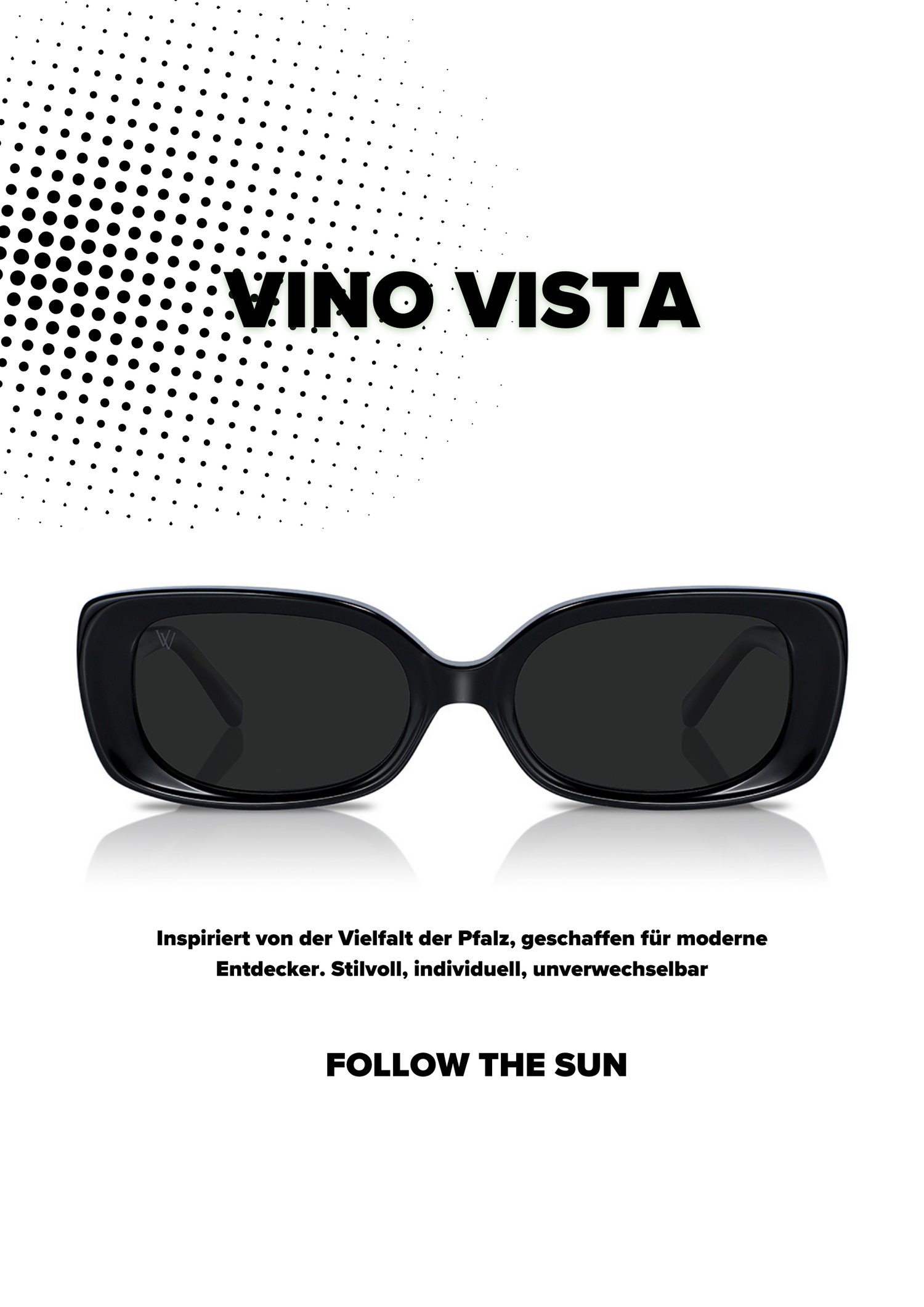 Merlot Sonnenbrille mit einem inspirierenden Text und dem VINO VISTA logo.